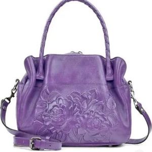 Patricia Nash Ashford Rose Tooled Leather Crossbody Satchel-Amethyst -NWT